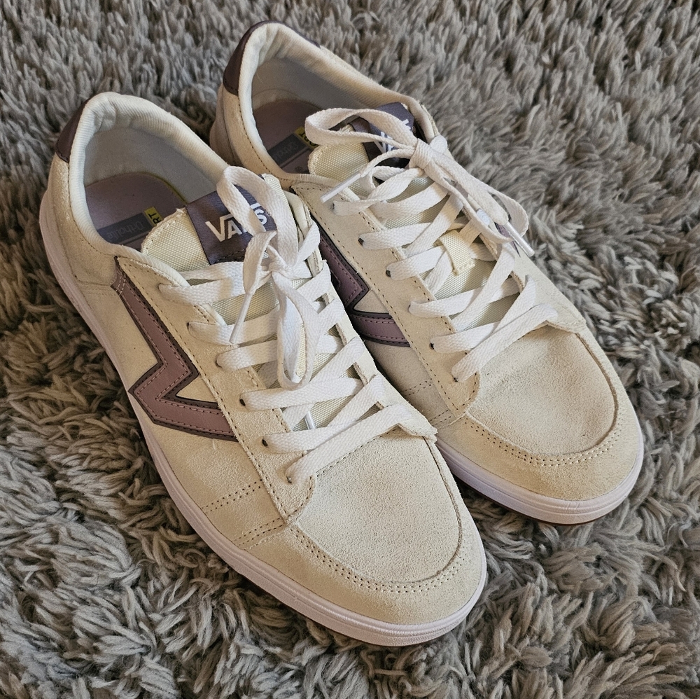 Off White/Cream and Purple Vans